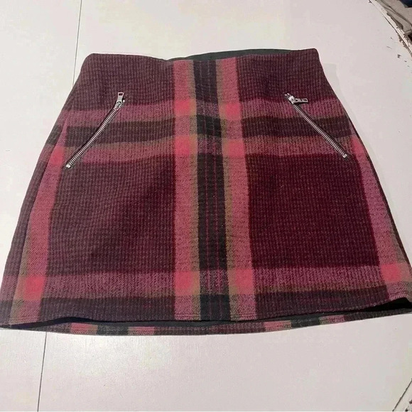 Gap wool mini skirt fall a- line front zippers womens size 2 red gold black - Picture 2 of 5